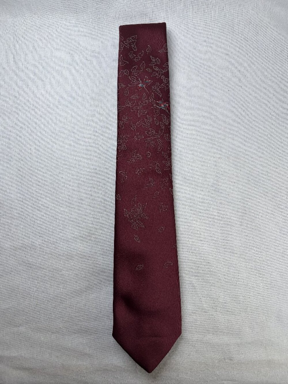 Lilly Dache Silk Tie Burgundy Tonal Leaf Print